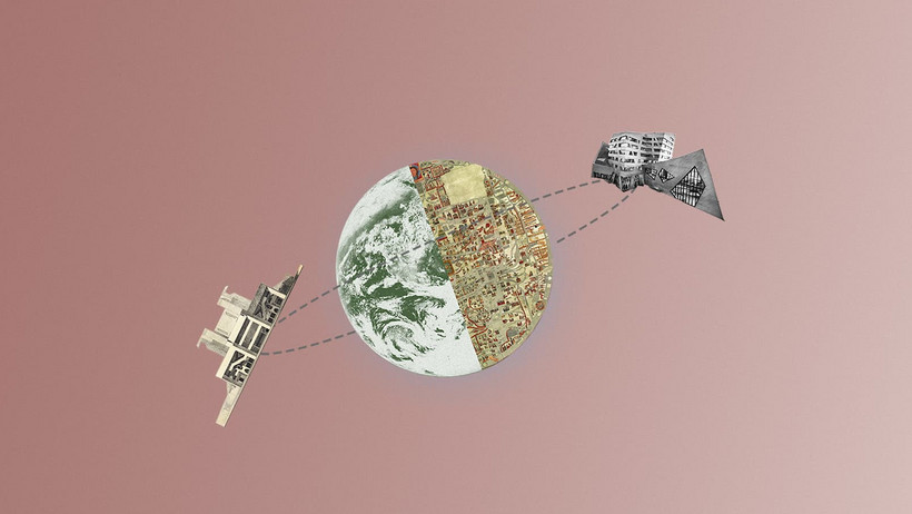 One of the LIAS mottoes, "Thinking across Hemispheres", gets to the heart of this appeal, since the aim is to recognise and expose global interconnections. A central collage of LIAS based on a NASA image of the globe and the Epstorf world map expresses this connection, says Leeb. 