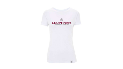 Weißes T-Shirt mit rotem Leuphana Logo