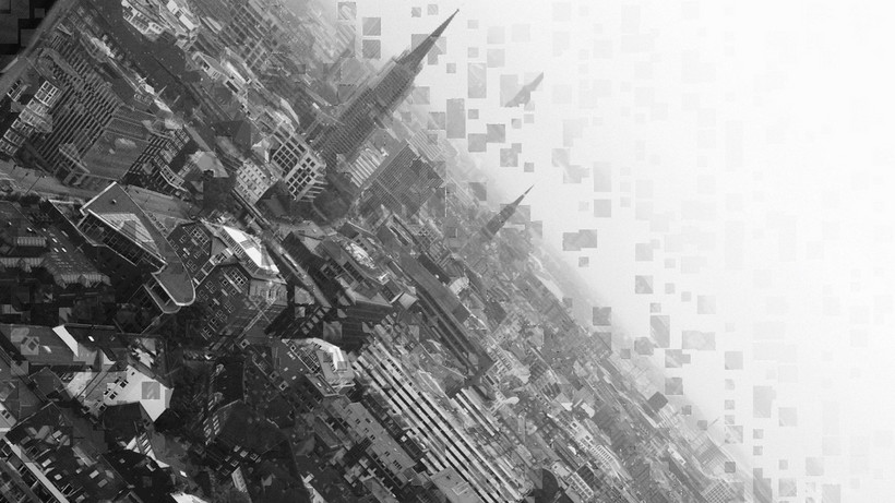 Zu sehen ist ein Ausschnitt der Stadt Hamburg. Das Foto ist von groben Pixeln durchsetzt.