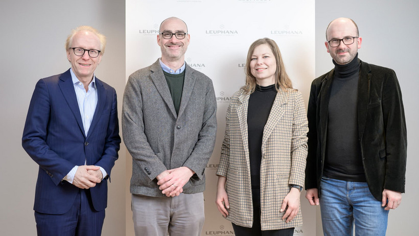 Präsident Sascha Spoun, Marleen Meissner und Mark Manns (beide von der Deutschen UNESCO Kommission) und Daniel Fischer 