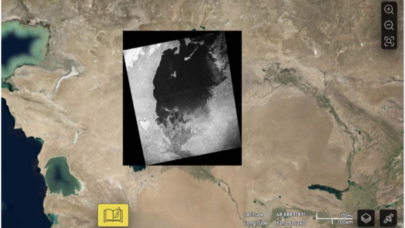 Montage of a previously classified satellite reconnaissance image taken during the Cold War, declassified through the MEDEA program in the 1990s