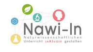 Hier sehen Sie das Logo des Projekts Nawi-In bestehend aus fünf Icons, die miteinander vernetztt sind, dem Titel Nawi-In sowie dem Untertitel Naturwissenschaftlichen Unterricht inklusiv gestalten.