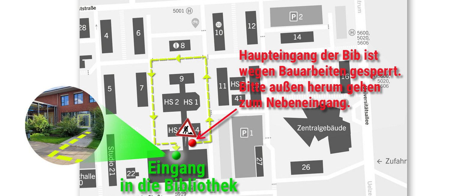 Lageplan zum Eingang ins MIZ Foyer während der Baumaßnahmen Lageplan zum Eingang ins MIZ Foyer während der Baumaßnahmen