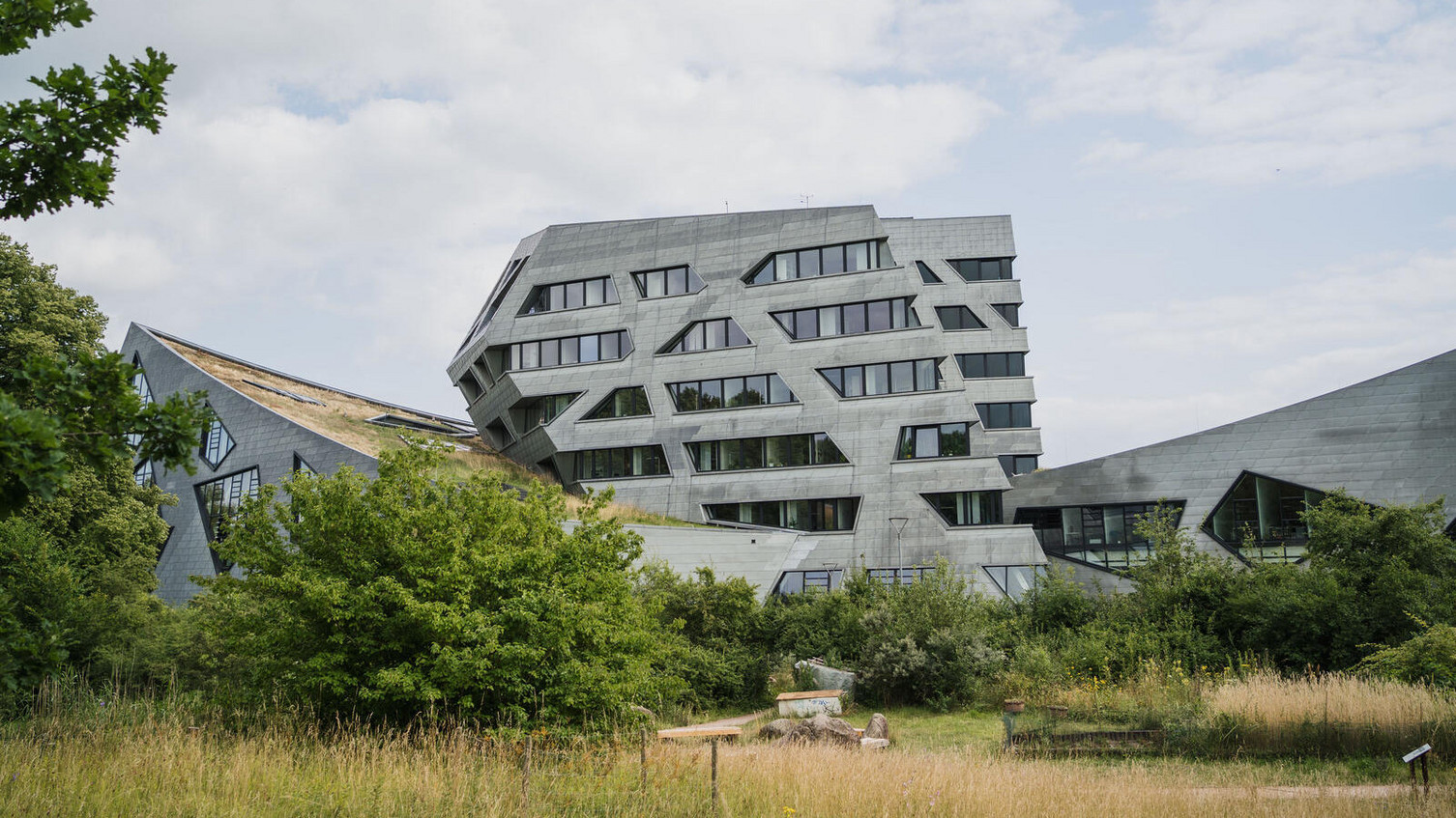 Zentralgebaeude mit Biotop Der Biotopgarten der Leuphana vor dem Zentralgebäude der Universität