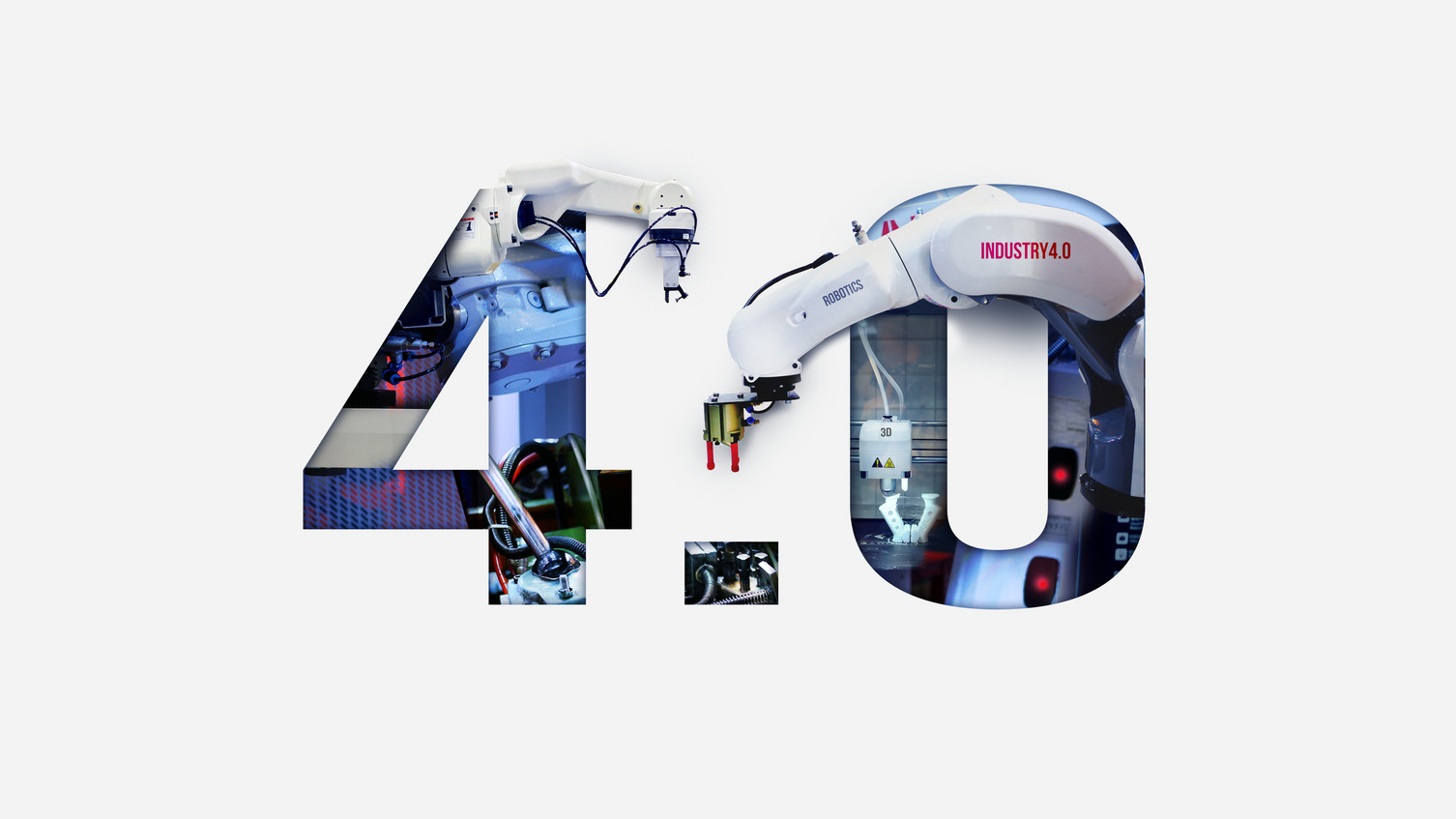 Industry 4.0 double exposure concept. 3D printing, Automation, Robotic arm and Autonomous industrial technology. Berufsbegleitend Studieren: Produktionsmanagement in der Industrie 4.0