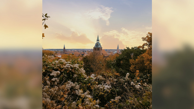 Die Lüneburger Kirchen, aufgenommen vom Kreideberg